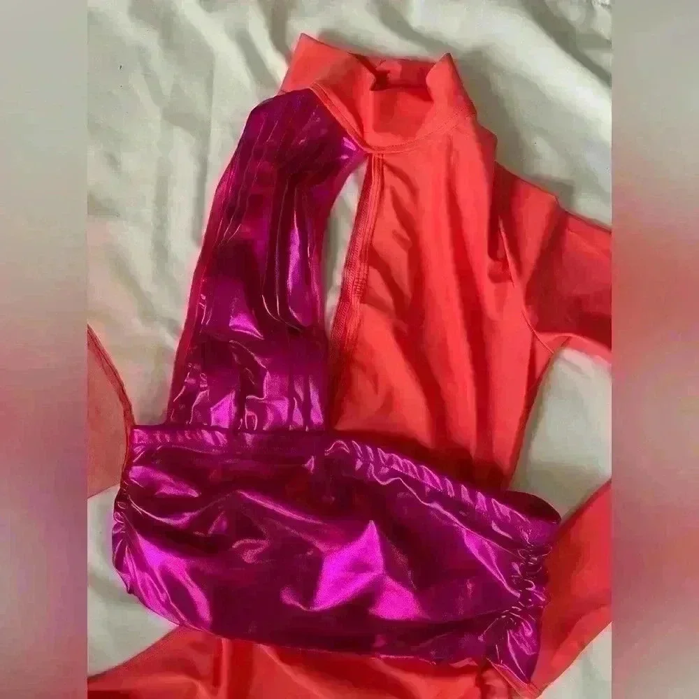 Angel Brinks Women’s Size Medium One Shoulder Draped Mini Dress Vogue Magenta - Picture 5 of 10